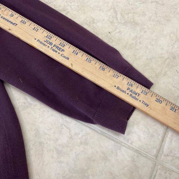 Loft Button Up Cotton Cardigan sweater women’s size XL purple ribbon faux collar - Picture 8 of 9